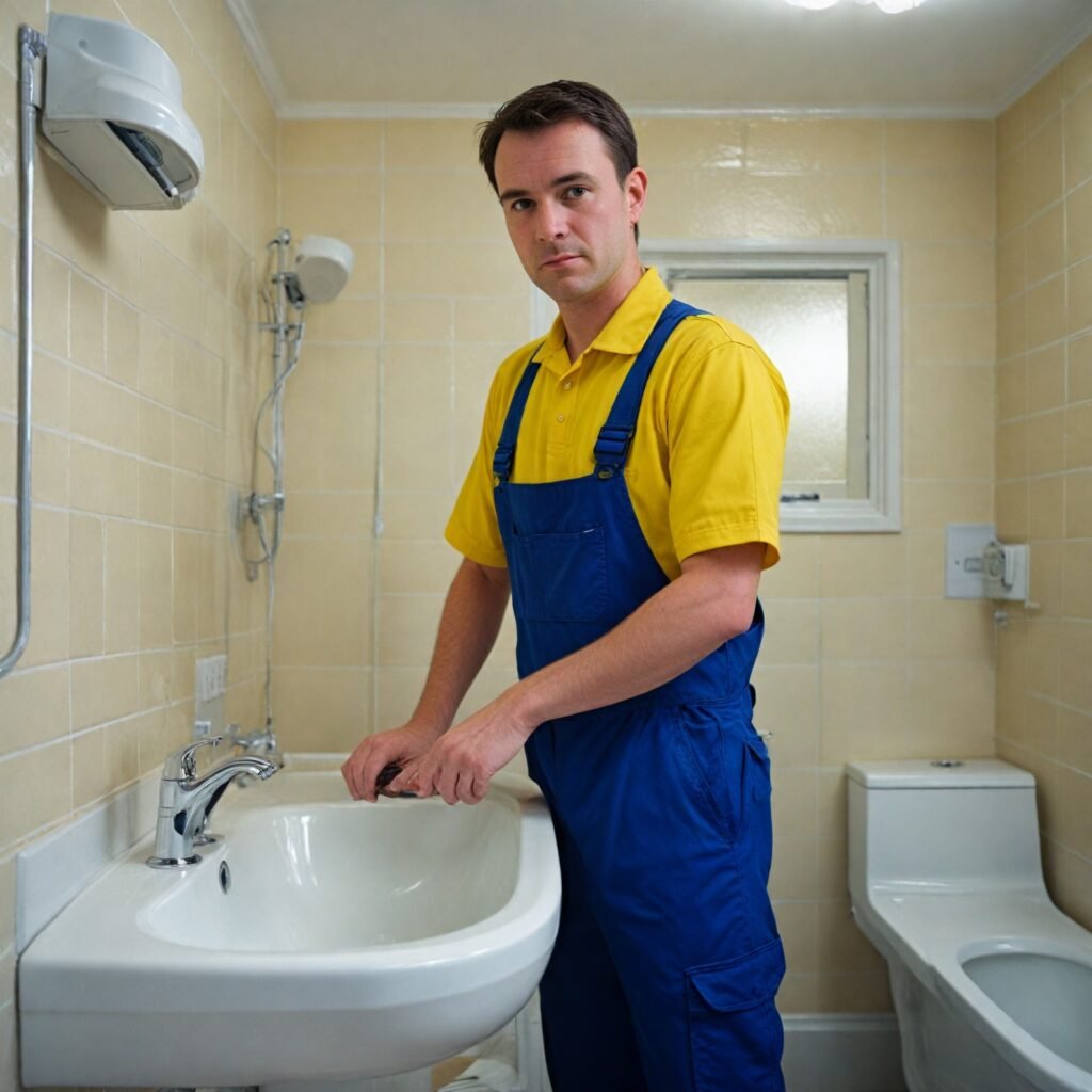 plumber in bathroom