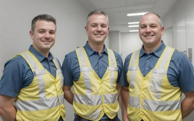 Three 1Point Plumbing plumbers standing in the Glasgow office